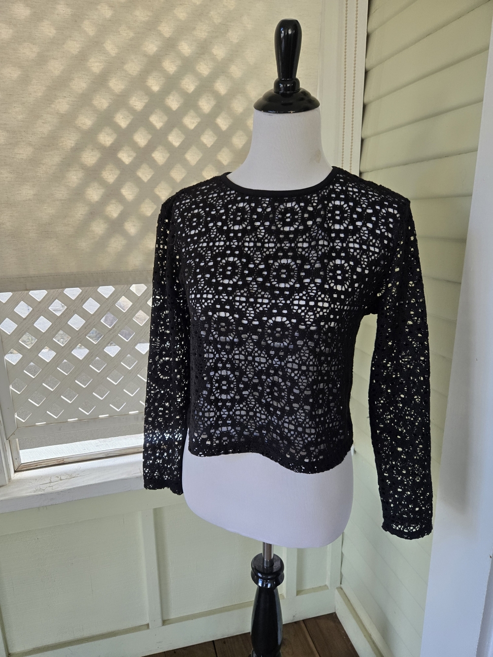 No Boundaries Black Crochet Long Sleeve Top